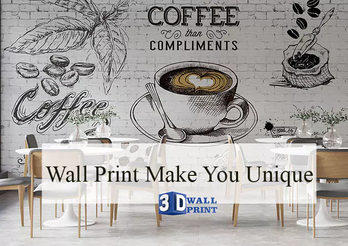 cafe interior design with wall printer